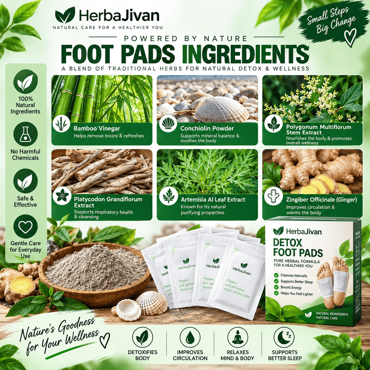 🌿 Detox Foot Pads Herba Jivan 🌿🦶 BUY 30 GET 40 FREE 🌱